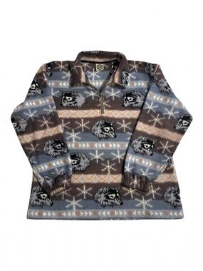 Vintage Cozy 1/4 Zip Fleece Winter Snow Husky / Wolf Animal Nature Design Unisex